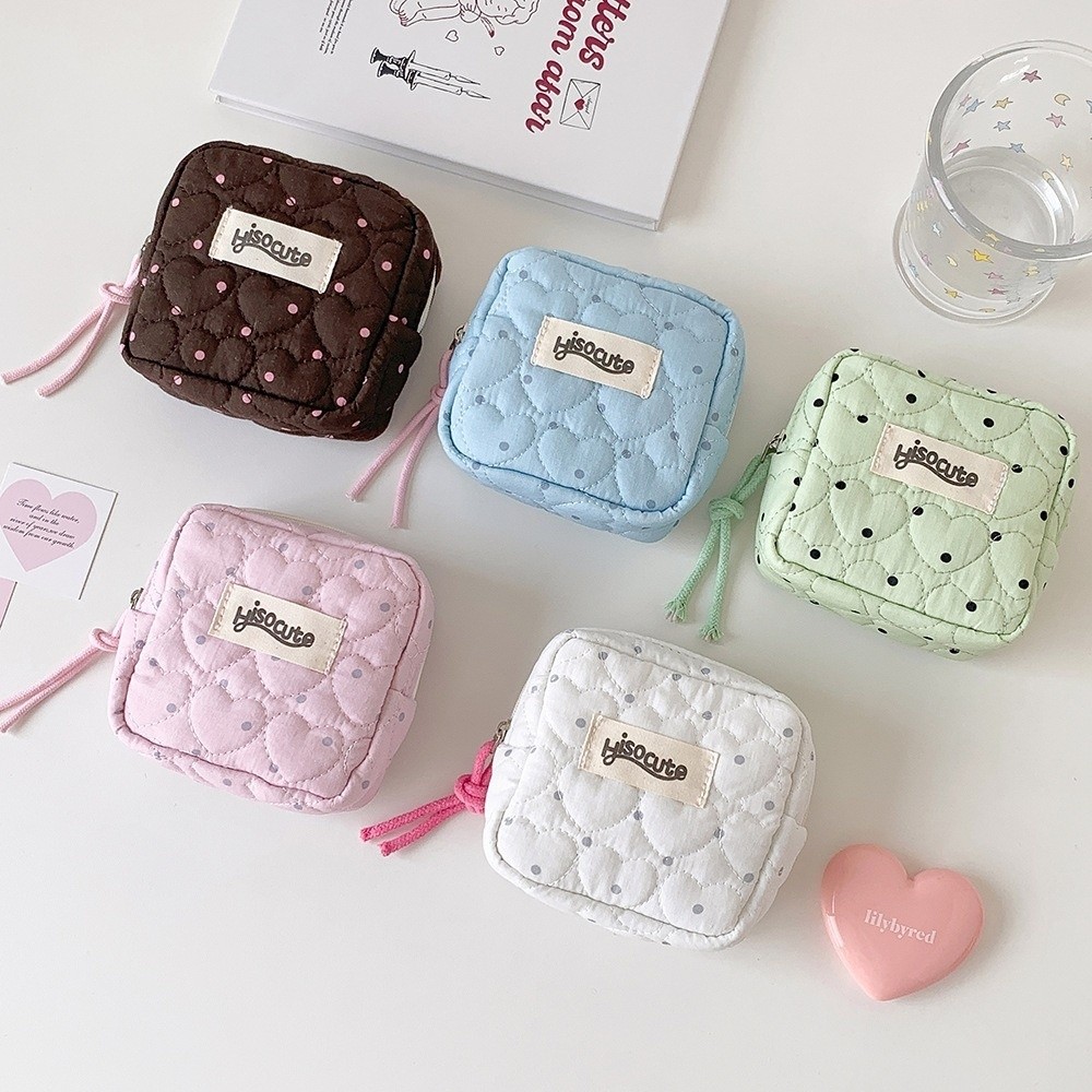 Cosmetic Bags - กระเป๋าเครื่องสำอางอเนกประสงค์ใหม่ ความจุเยอะ ลายจุด กระเป๋าใส่ลิปสติกขนาดเล็ก กระเป๋าเก็บผ้าอนามัย สำหรับผู้หญิงและเด็กผู้หญิง