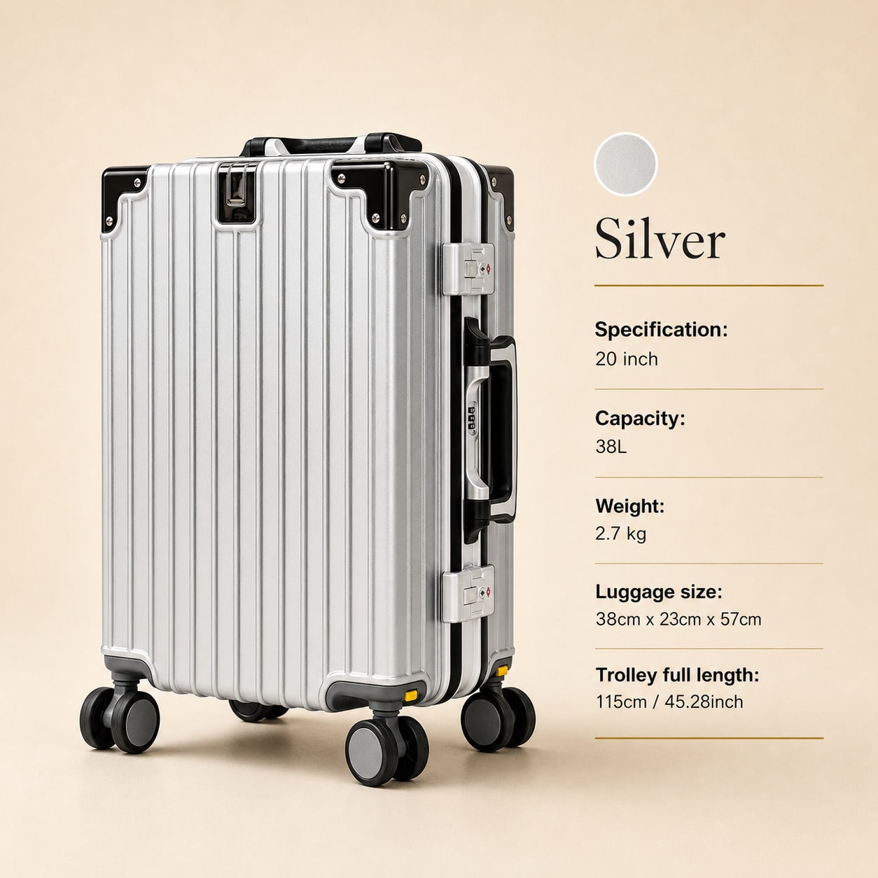 Cabin Size Lightweight Travel Trolley - กระเป๋าเดินทางขนาด 20 นิ้ว ที่ได้รับการรับรองจากสายการบิน โครงแข็ง PC