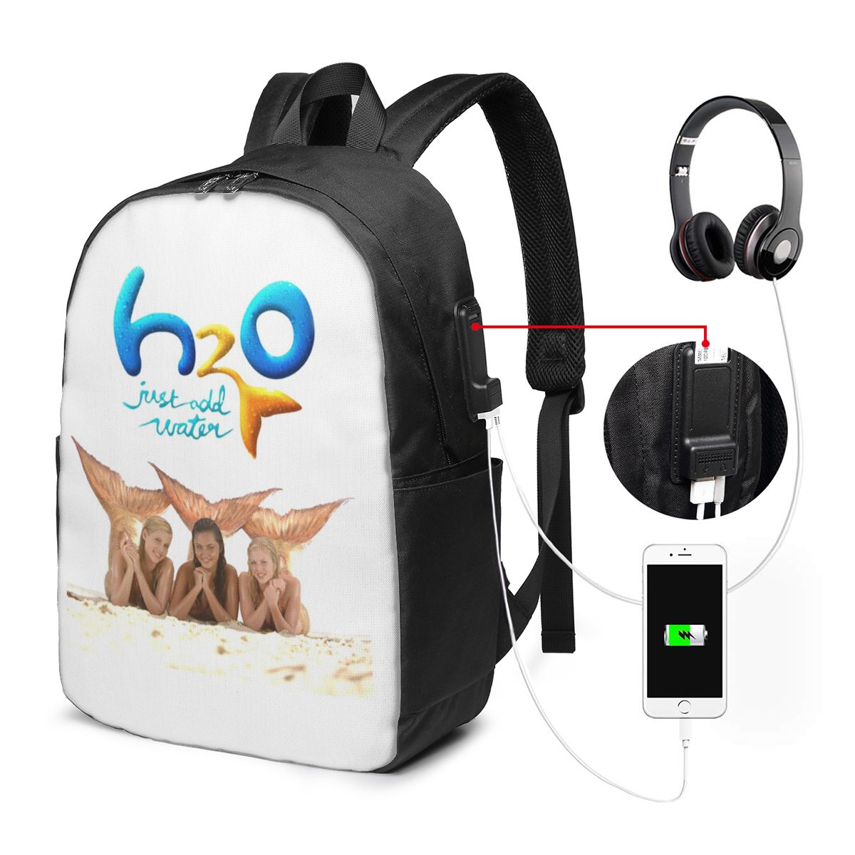 Travel Bags - การ์ตูนอะนิเมะ H2O เพียงเติมน้ำกระเป๋าเป้สะพายหลังกระเป๋าใส่โน๊ตบุ๊คสำหรับเดินทางคอมพิวเตอร์กระเป๋านักเรียนนักศึกษากระเป๋าสะพายแล็ปท็อป