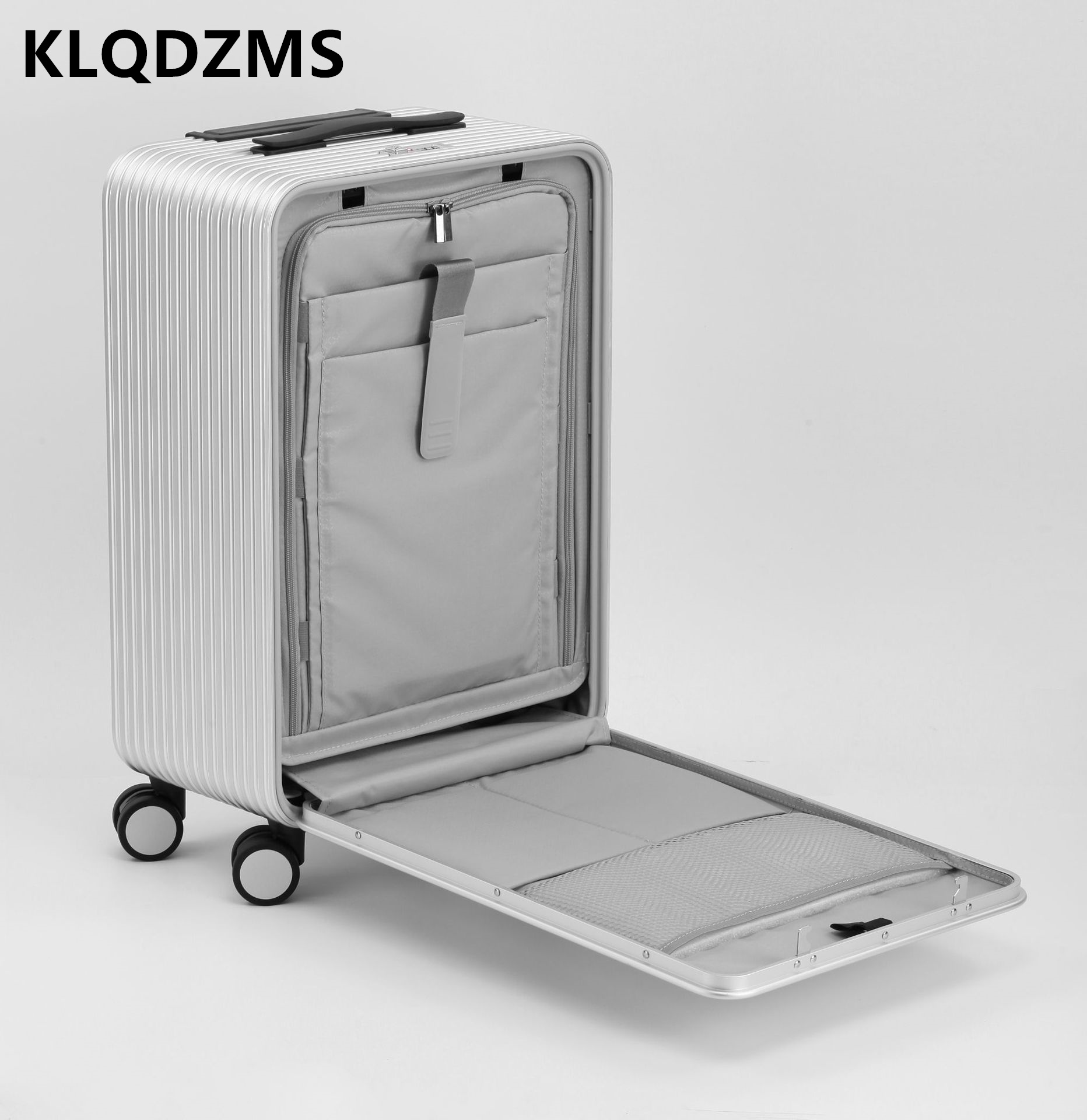 Front Opening Laptop Luggage 24 Inch - KLQDZMS กระเป๋าเดินทางอลูมิเนียมแมกนีเซียม Boarding Box ธุรกิจรถเข็น 17