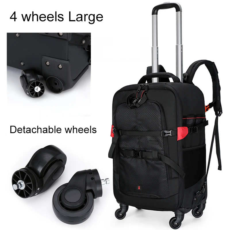 Foldable Rolling Luggage Bag - กระเป๋าเป้สะพายหลังสำหรับถ่ายภาพแบบมีล้อลาก กระเป๋ากล้องมืออาชีพ กระเป๋าเดินทางแบบมีล้อลาก กระเป๋าใส่กล้องวิดีโอ กล้องดิจิตอล กระเป๋าเดินทางแบบมีล้อลาก