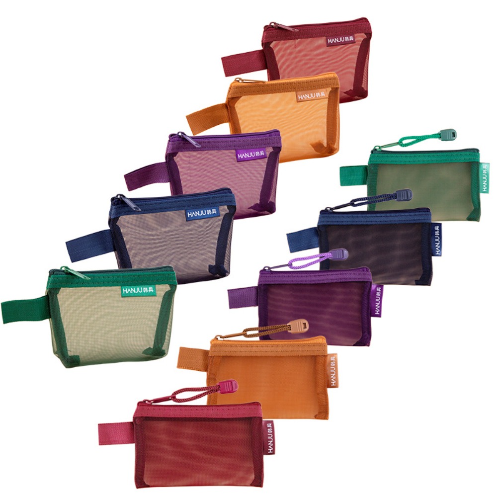Cosmetic Bags - กระเป๋าตาข่ายผ้าไนลอนแบบพกพาสำหรับเดินทาง กระเป๋าเครื่องสำอางทรงสามเหลี่ยมขนาดเล็ก