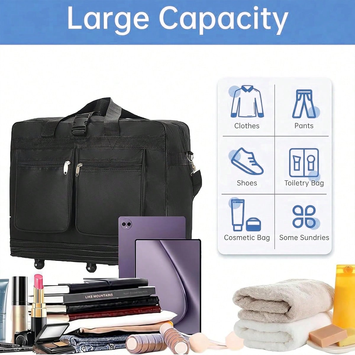 กระเป๋าเดินทางแบบมีล้อสีดำ ขยา - Foldable Rolling Luggage Bag บทวิจารณ์และราคา